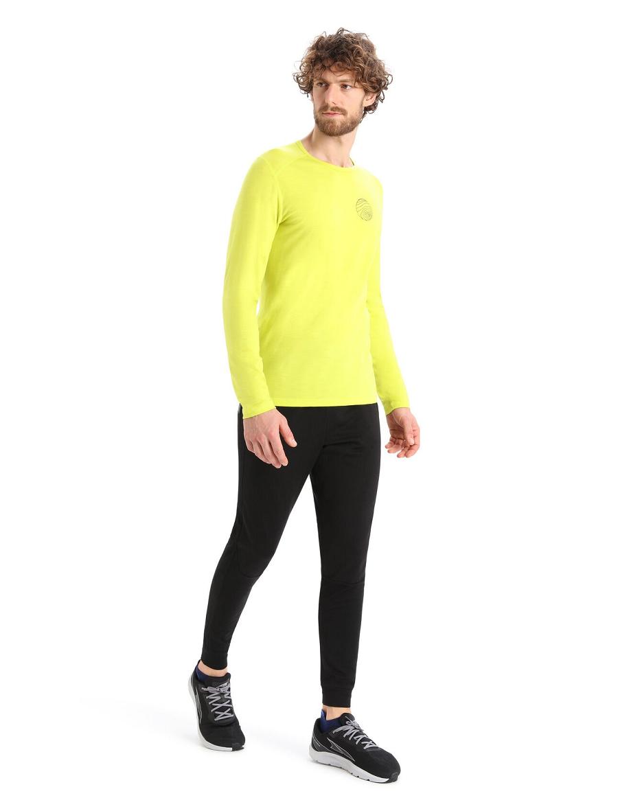 Icebreaker Merino 200 Oasis Long Sleeve Crewe Alps 3D Férfi Base Layers Sárga | HU 1350KORI